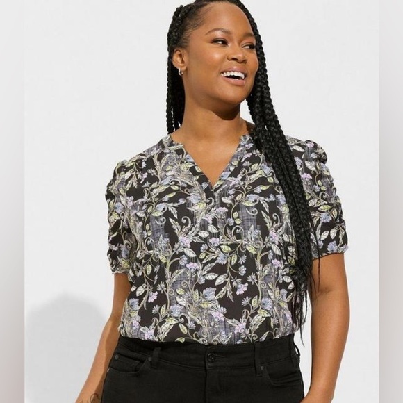New Without Tag Torrid Harper Georgette Floral Ruched Sleeve Blouse - Picture 3 of 14